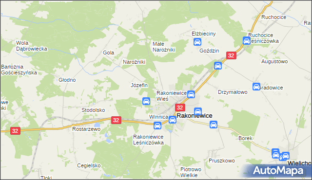 mapa Rakoniewice Wieś, Rakoniewice Wieś na mapie Targeo