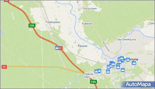 mapa Rakowo gmina Skwierzyna, Rakowo gmina Skwierzyna na mapie Targeo