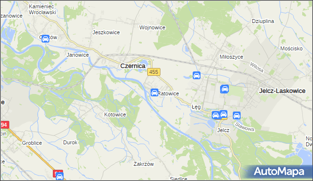 mapa Ratowice gmina Czernica, Ratowice gmina Czernica na mapie Targeo