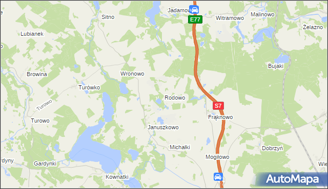 mapa Rodowo gmina Kozłowo, Rodowo gmina Kozłowo na mapie Targeo