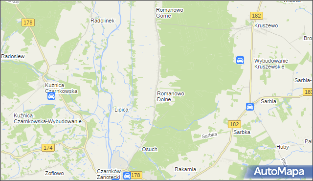 mapa Romanowo Dolne, Romanowo Dolne na mapie Targeo