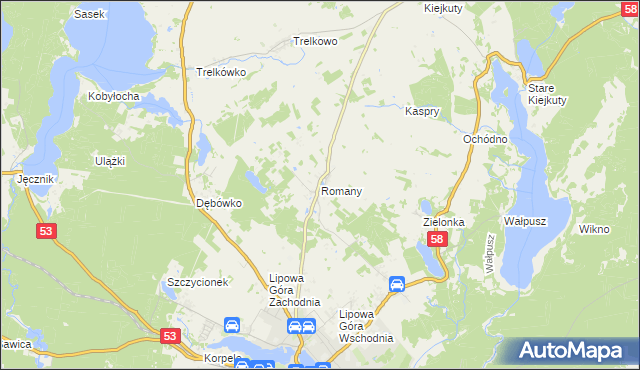 mapa Romany gmina Szczytno, Romany gmina Szczytno na mapie Targeo