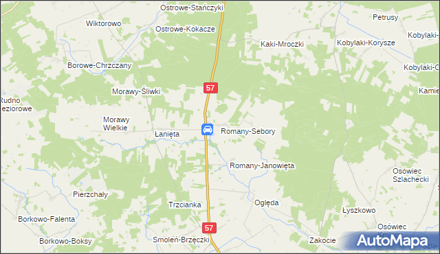 mapa Romany-Sebory, Romany-Sebory na mapie Targeo