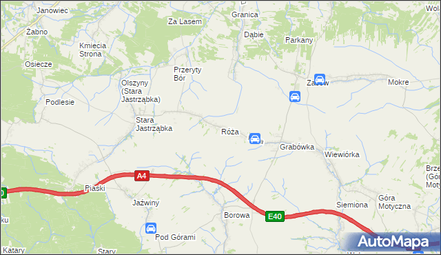 mapa Róża gmina Czarna, Róża gmina Czarna na mapie Targeo