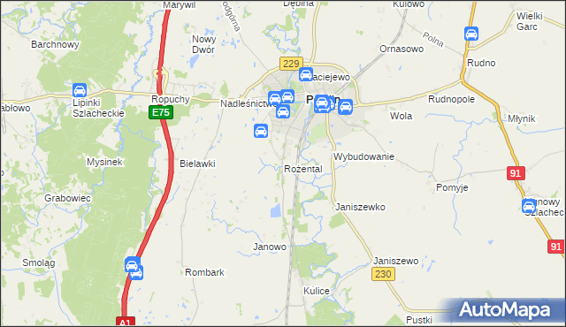 mapa Rożental gmina Pelplin, Rożental gmina Pelplin na mapie Targeo