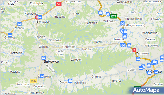 mapa Rudnik gmina Sułkowice, Rudnik gmina Sułkowice na mapie Targeo