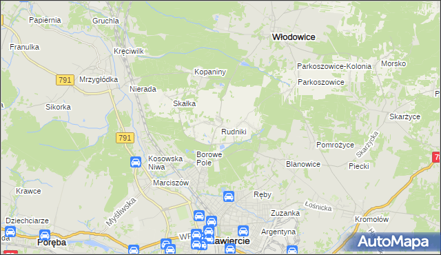 mapa Rudniki gmina Włodowice, Rudniki gmina Włodowice na mapie Targeo