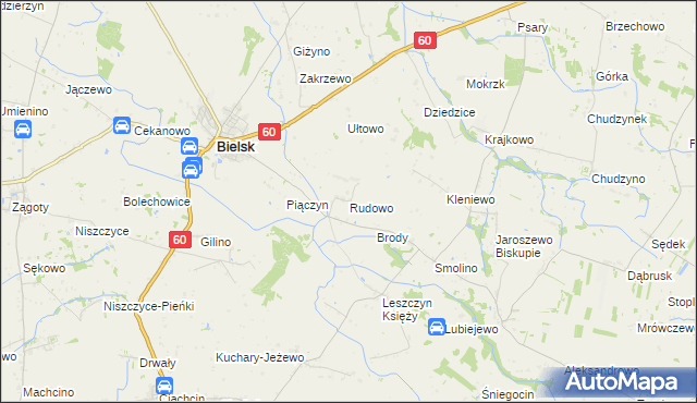 mapa Rudowo gmina Bielsk, Rudowo gmina Bielsk na mapie Targeo
