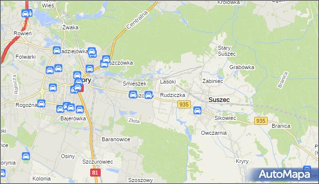 mapa Rudziczka gmina Suszec, Rudziczka gmina Suszec na mapie Targeo