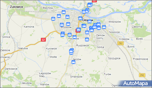 mapa Ruszowice gmina Głogów, Ruszowice gmina Głogów na mapie Targeo