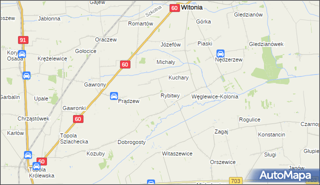 mapa Rybitwy gmina Witonia, Rybitwy gmina Witonia na mapie Targeo