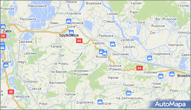 mapa Ryczów gmina Spytkowice, Ryczów gmina Spytkowice na mapie Targeo