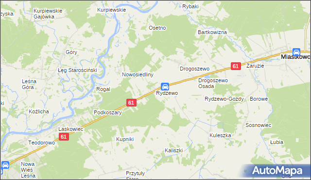 mapa Rydzewo gmina Miastkowo, Rydzewo gmina Miastkowo na mapie Targeo