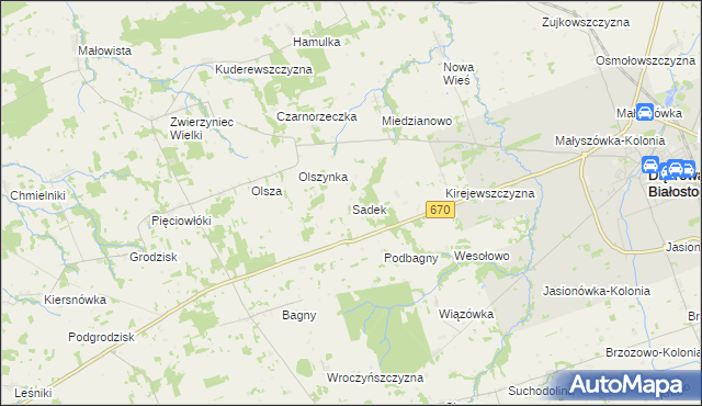 mapa Sadek gmina Dąbrowa Białostocka, Sadek gmina Dąbrowa Białostocka na mapie Targeo