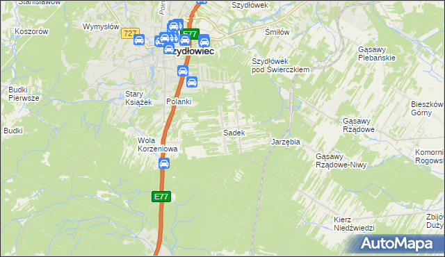 mapa Sadek gmina Szydłowiec, Sadek gmina Szydłowiec na mapie Targeo
