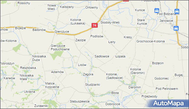 mapa Sadłowice gmina Wojciechowice, Sadłowice gmina Wojciechowice na mapie Targeo