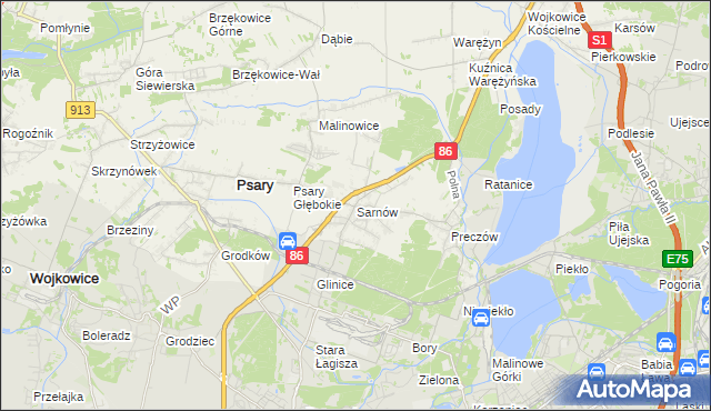 mapa Sarnów gmina Psary, Sarnów gmina Psary na mapie Targeo