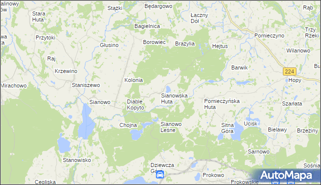 mapa Sianowska Huta, Sianowska Huta na mapie Targeo