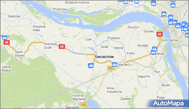 mapa Sieciechów powiat kozienicki, Sieciechów powiat kozienicki na mapie Targeo