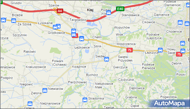 mapa Siedlec gmina Bochnia, Siedlec gmina Bochnia na mapie Targeo