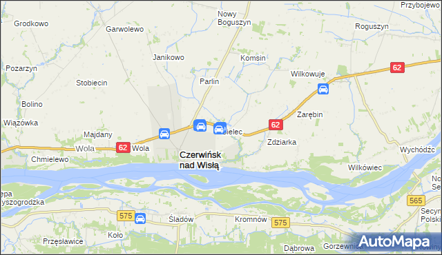 mapa Sielec gmina Czerwińsk nad Wisłą, Sielec gmina Czerwińsk nad Wisłą na mapie Targeo