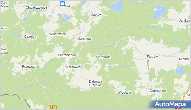 mapa Siemiradz gmina Trzebiel, Siemiradz gmina Trzebiel na mapie Targeo