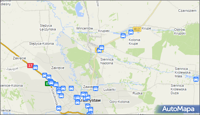 mapa Siennica Nadolna gmina Krasnystaw, Siennica Nadolna gmina Krasnystaw na mapie Targeo