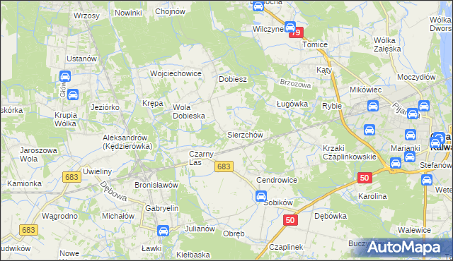 mapa Sierzchów gmina Góra Kalwaria, Sierzchów gmina Góra Kalwaria na mapie Targeo