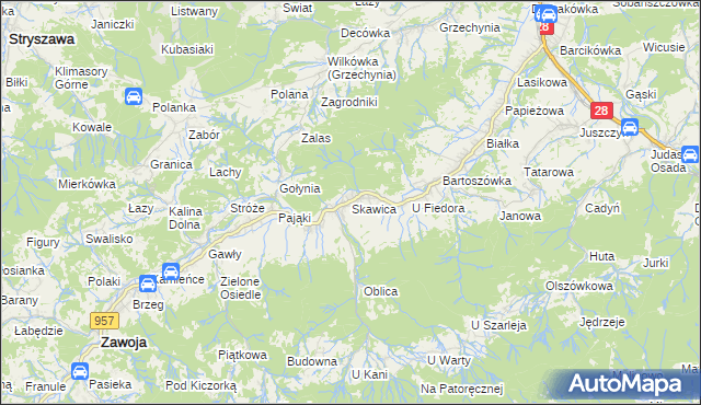 mapa Skawica, Skawica na mapie Targeo