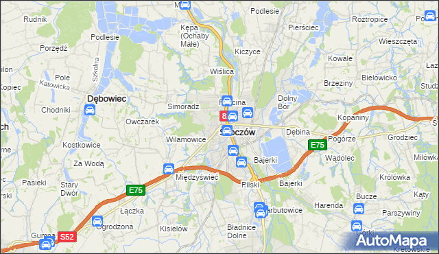 mapa Skoczów powiat cieszyński, Skoczów powiat cieszyński na mapie Targeo