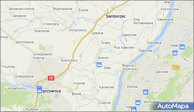 mapa Skotniki gmina Samborzec, Skotniki gmina Samborzec na mapie Targeo