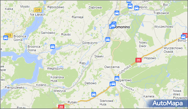 mapa Sławki gmina Somonino, Sławki gmina Somonino na mapie Targeo