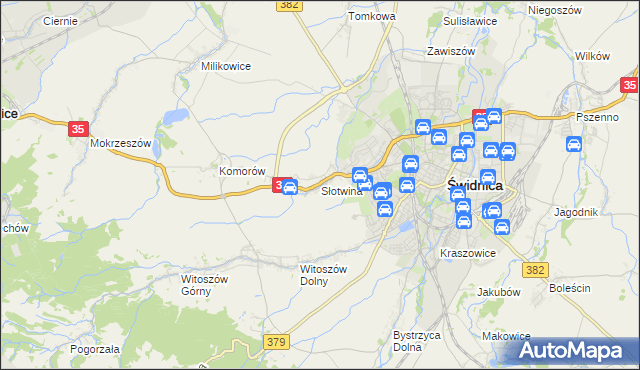 mapa Słotwina gmina Świdnica, Słotwina gmina Świdnica na mapie Targeo