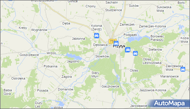mapa Słowików gmina Przytyk, Słowików gmina Przytyk na mapie Targeo