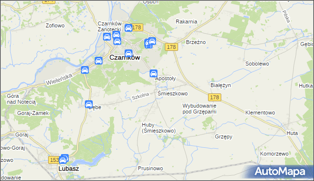 mapa Śmieszkowo gmina Czarnków, Śmieszkowo gmina Czarnków na mapie Targeo