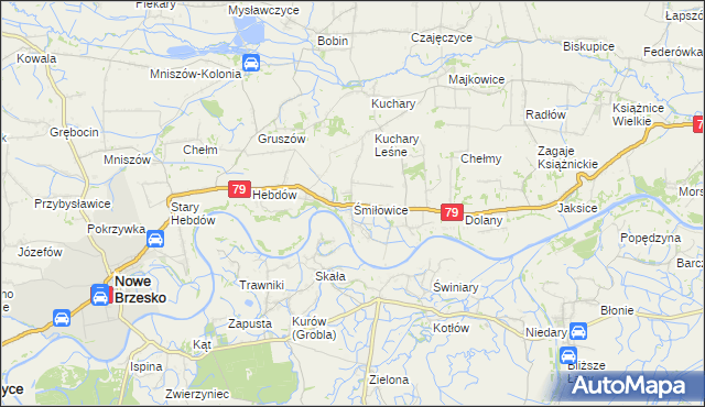 mapa Śmiłowice gmina Nowe Brzesko, Śmiłowice gmina Nowe Brzesko na mapie Targeo