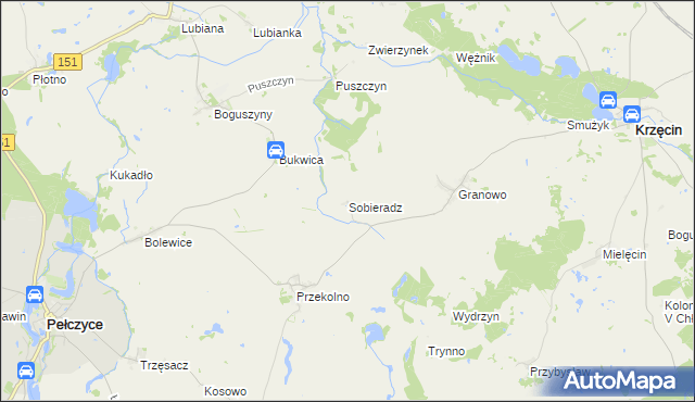 mapa Sobieradz gmina Krzęcin, Sobieradz gmina Krzęcin na mapie Targeo