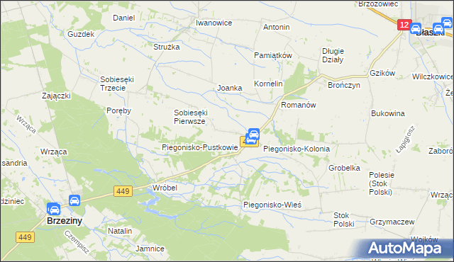 mapa Sobiesęki gmina Brzeziny, Sobiesęki gmina Brzeziny na mapie Targeo