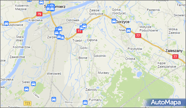 mapa Sokolniki gmina Gorzyce, Sokolniki gmina Gorzyce na mapie Targeo
