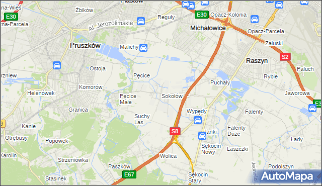 mapa Sokołów gmina Michałowice, Sokołów gmina Michałowice na mapie Targeo