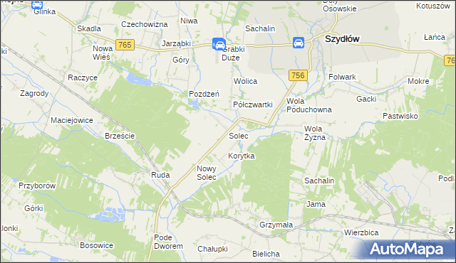 mapa Solec gmina Szydłów, Solec gmina Szydłów na mapie Targeo