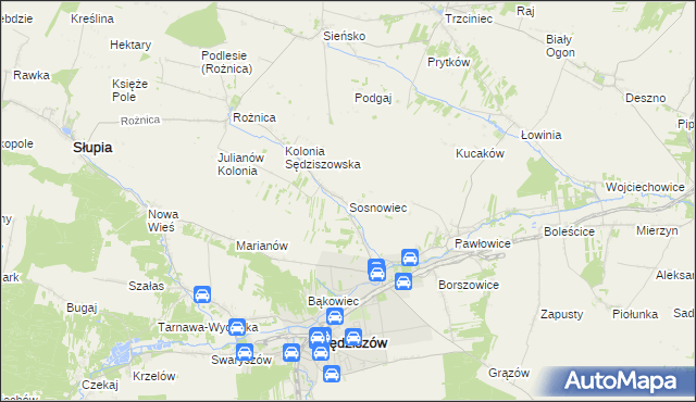 mapa Sosnowiec gmina Sędziszów, Sosnowiec gmina Sędziszów na mapie Targeo