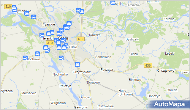 mapa Sosnowiec gmina Śrem, Sosnowiec gmina Śrem na mapie Targeo