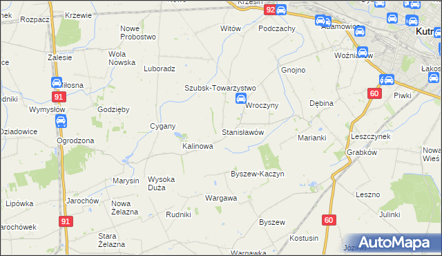 mapa Stanisławów gmina Kutno, Stanisławów gmina Kutno na mapie Targeo