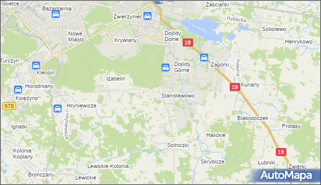 mapa Stanisławowo gmina Juchnowiec Kościelny, Stanisławowo gmina Juchnowiec Kościelny na mapie Targeo