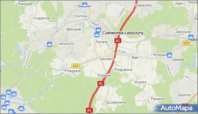mapa Stanowice gmina Czerwionka-Leszczyny, Stanowice gmina Czerwionka-Leszczyny na mapie Targeo