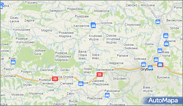 mapa Stara Wieś gmina Grybów, Stara Wieś gmina Grybów na mapie Targeo