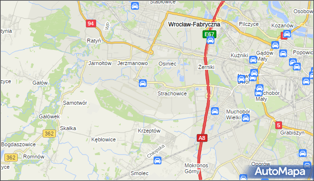 mapa Strachowice gmina Wrocław, Strachowice gmina Wrocław na mapie Targeo