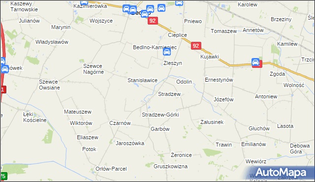 mapa Stradzew gmina Bedlno, Stradzew gmina Bedlno na mapie Targeo