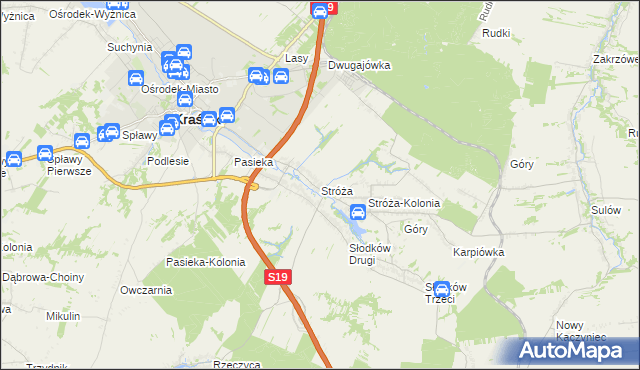mapa Stróża gmina Kraśnik, Stróża gmina Kraśnik na mapie Targeo